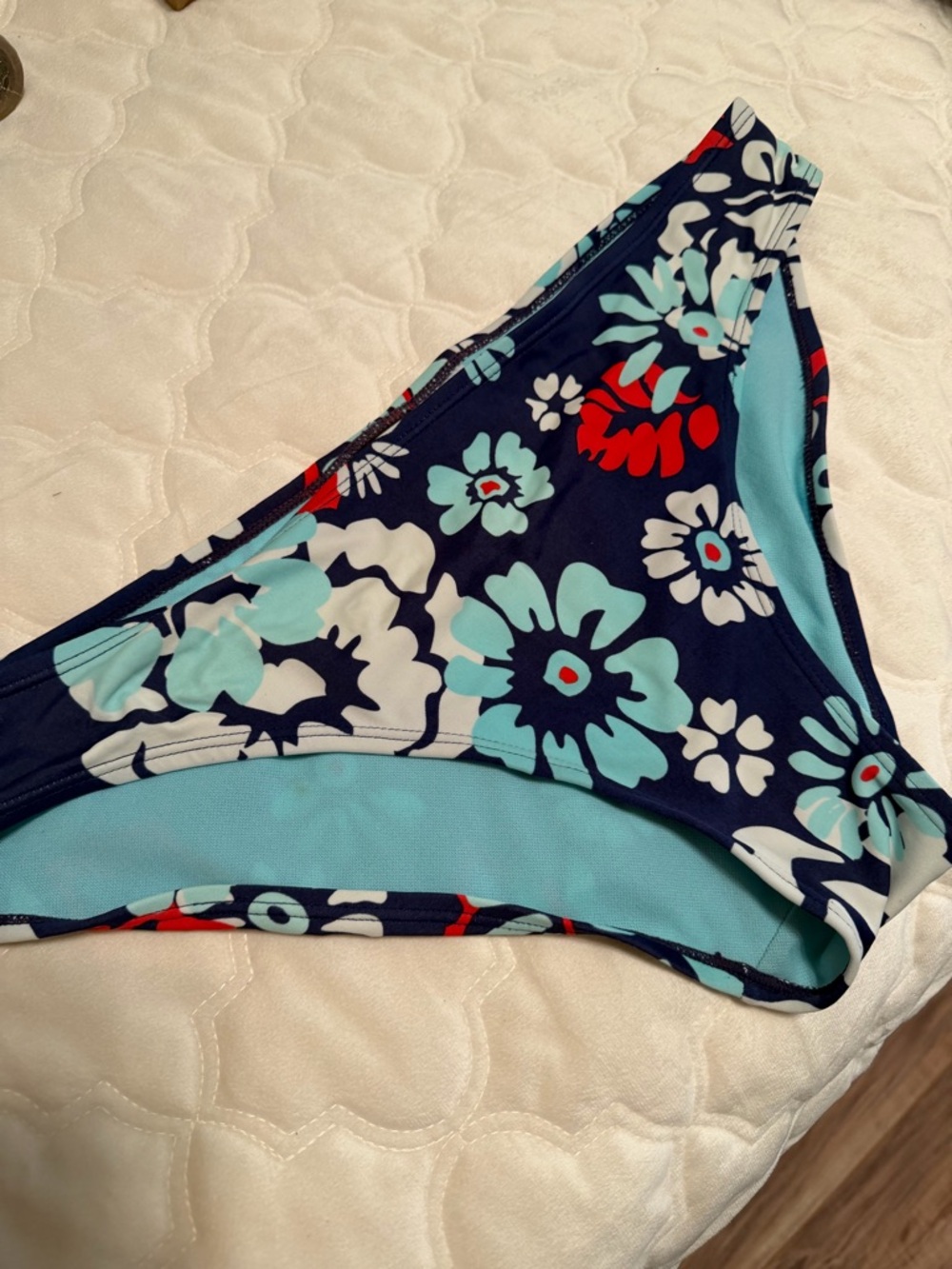 Joe Boxer Navy Floral Bikini Bottom with Light Blue & Red Accents